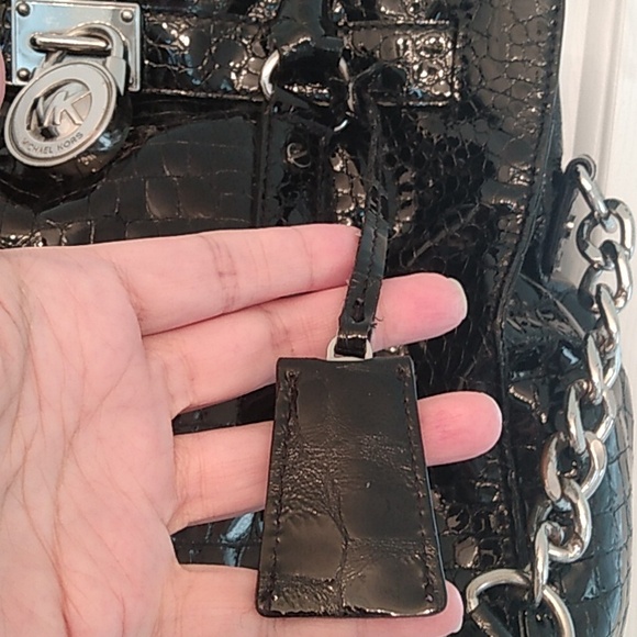 Michael Kors Hamilton Croc Embossed Patent Leather Bag Purse - Picture 15 of 17